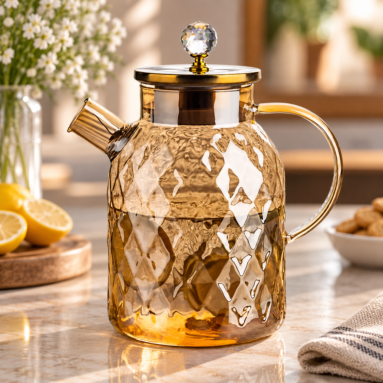 Auric Diamond Glass Jug – Heat-Resistant Tea & Water Pitcher
