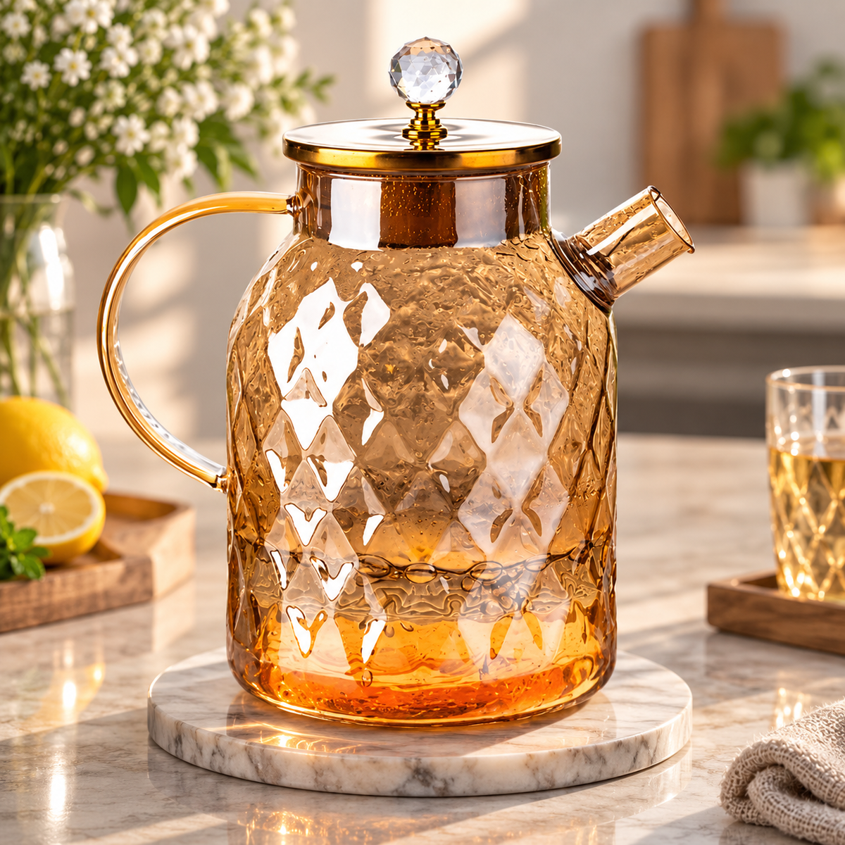 Auric Diamond Glass Jug – Heat-Resistant Tea & Water Pitcher
