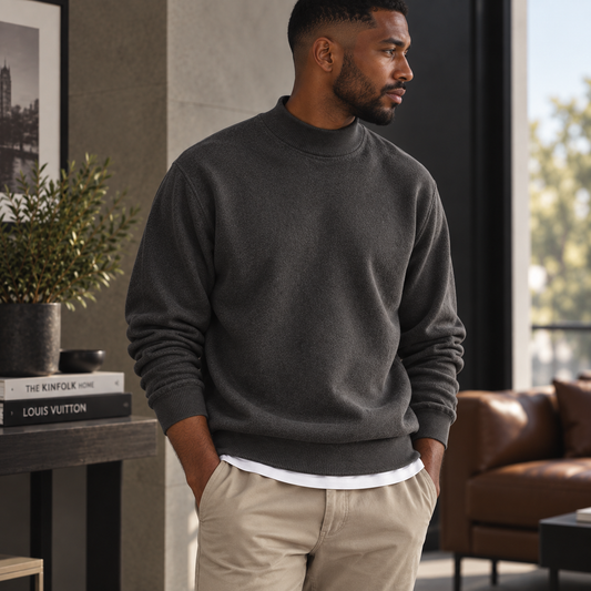 Corvin Men’s Mock Neck Knitted Sweater – Regular Fit Jumper