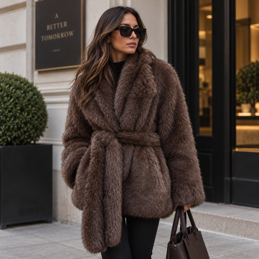 Zyra Belted Faux Fur Wrap Coat