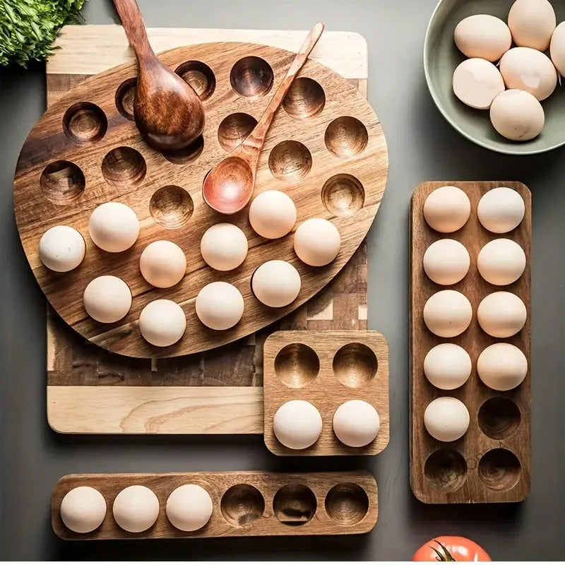 Acacia Wood Egg Holder Tray – 4, 6 or 12 Egg Storage Rack for Kitchen, Countertop or Fridge