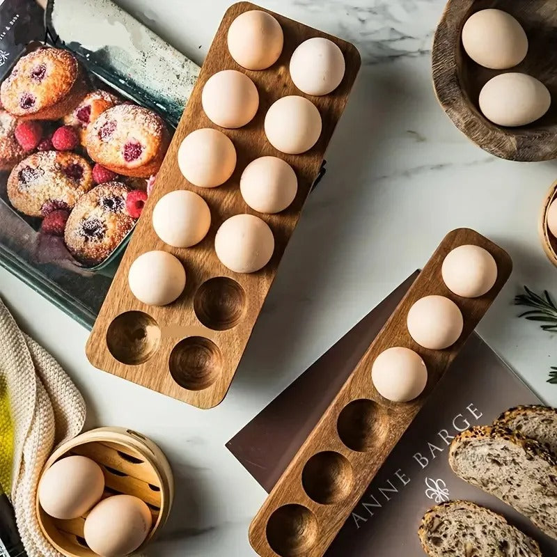Acacia Wood Egg Holder Tray – 4, 6 or 12 Egg Storage Rack for Kitchen, Countertop or Fridge