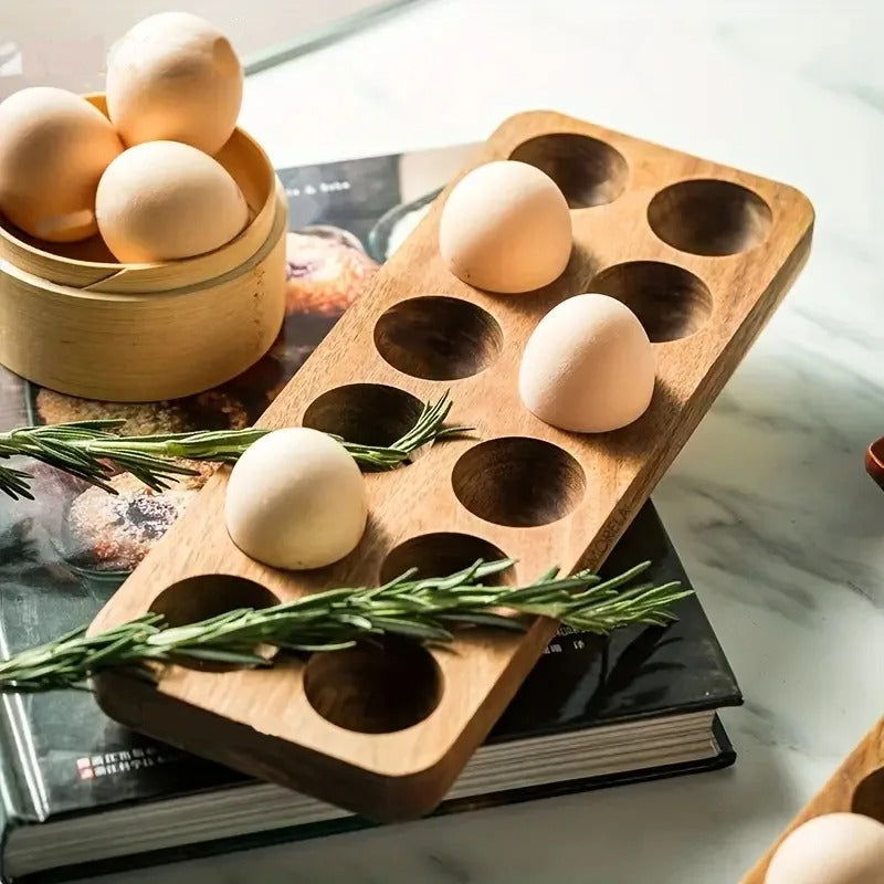 Acacia Wood Egg Holder Tray – 4, 6 or 12 Egg Storage Rack for Kitchen, Countertop or Fridge