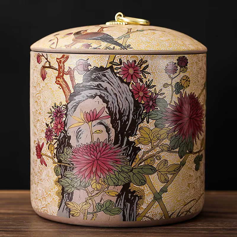 Meadow Ceramic Tea Caddy with Lid – Sealed Storage Jar