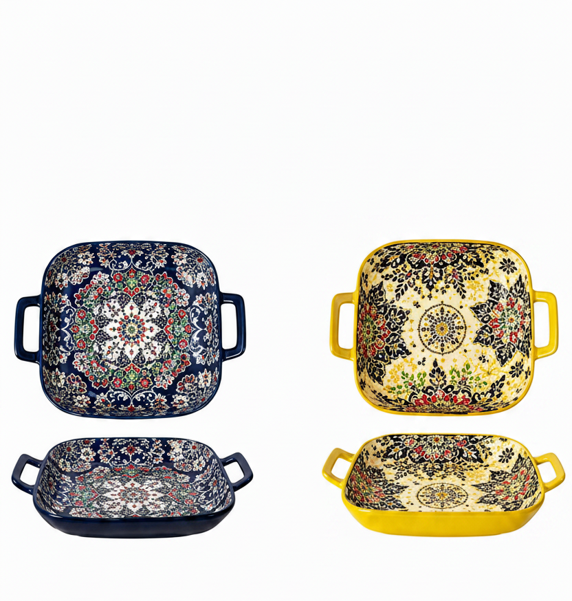 Cerelle Ceramic Oven Plate and Serving Dish with Handles – Decorative Baking Dish for Roasting Cooking and Dining Table