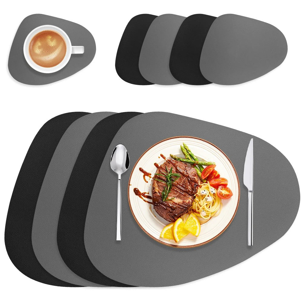 Double-Sided Faux Leather Placemats and Coasters Set