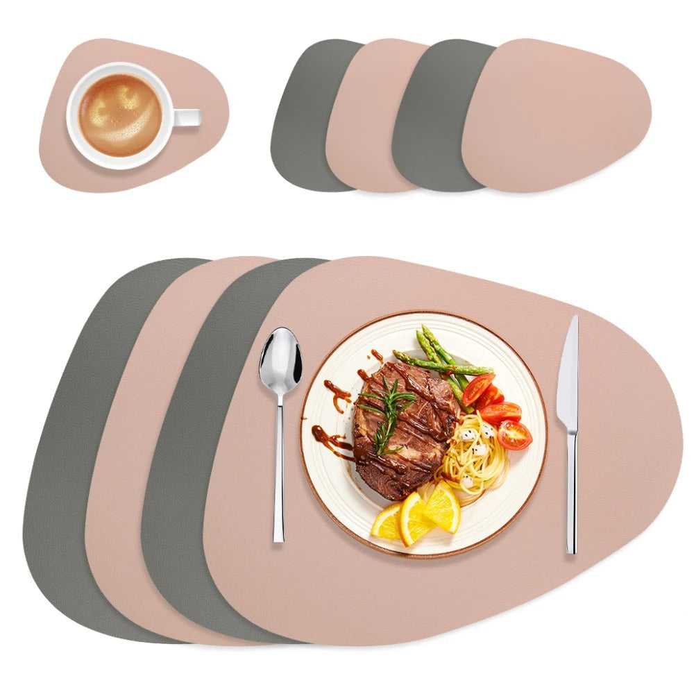 Double-Sided Faux Leather Placemats and Coasters Set