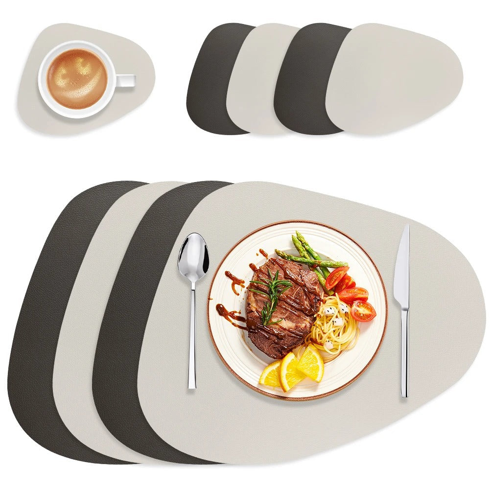 Double-Sided Faux Leather Placemats and Coasters Set