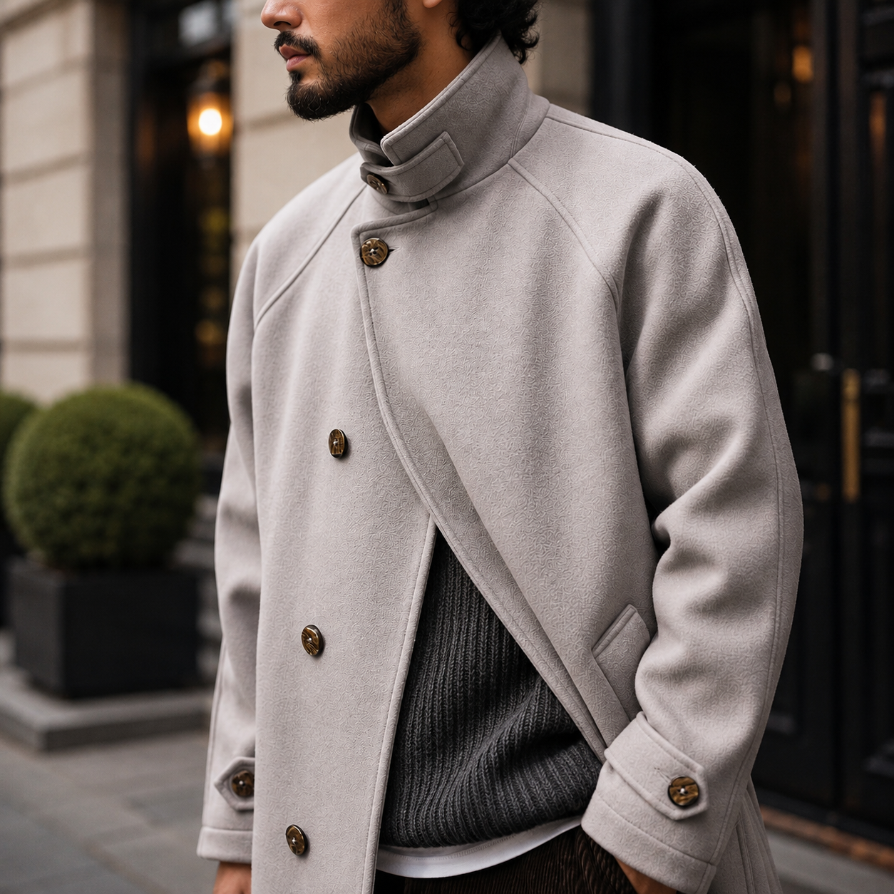 Westcott Men’s Grey Coat – Long Winter Overcoat